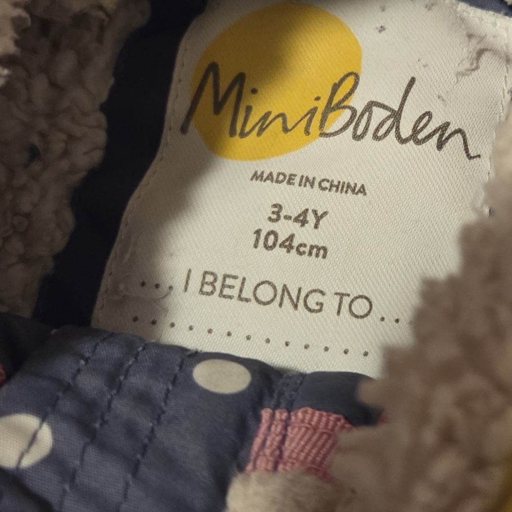 Mini Boden Anorak Polka Dot Bunny Rabbit Jacket Coat Hood Sherpa Lined 3-4 Years - Picture 3 of 6
